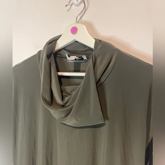 Joseph Ribkoff Olive Green Cowl Neck Tunic Dress Asymmetrical Handkerchief Neck - Picture 2 of 10